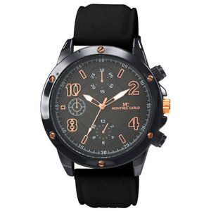 48mm Montres Carlo Classic Men's Silicone Band Quartz Analog Dress Luxury Watch
